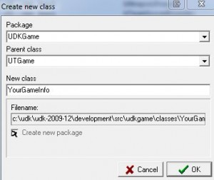 The Create New Class dialog in UnCodeX. User-Friendly way to extend a class if you are completely new to UnrealScript. See the video tutorial for more info about the power of UnCodeX.