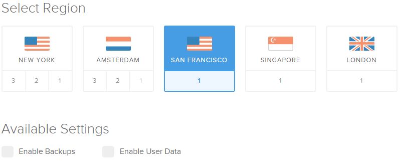 DigitalOcean Select Region Screen